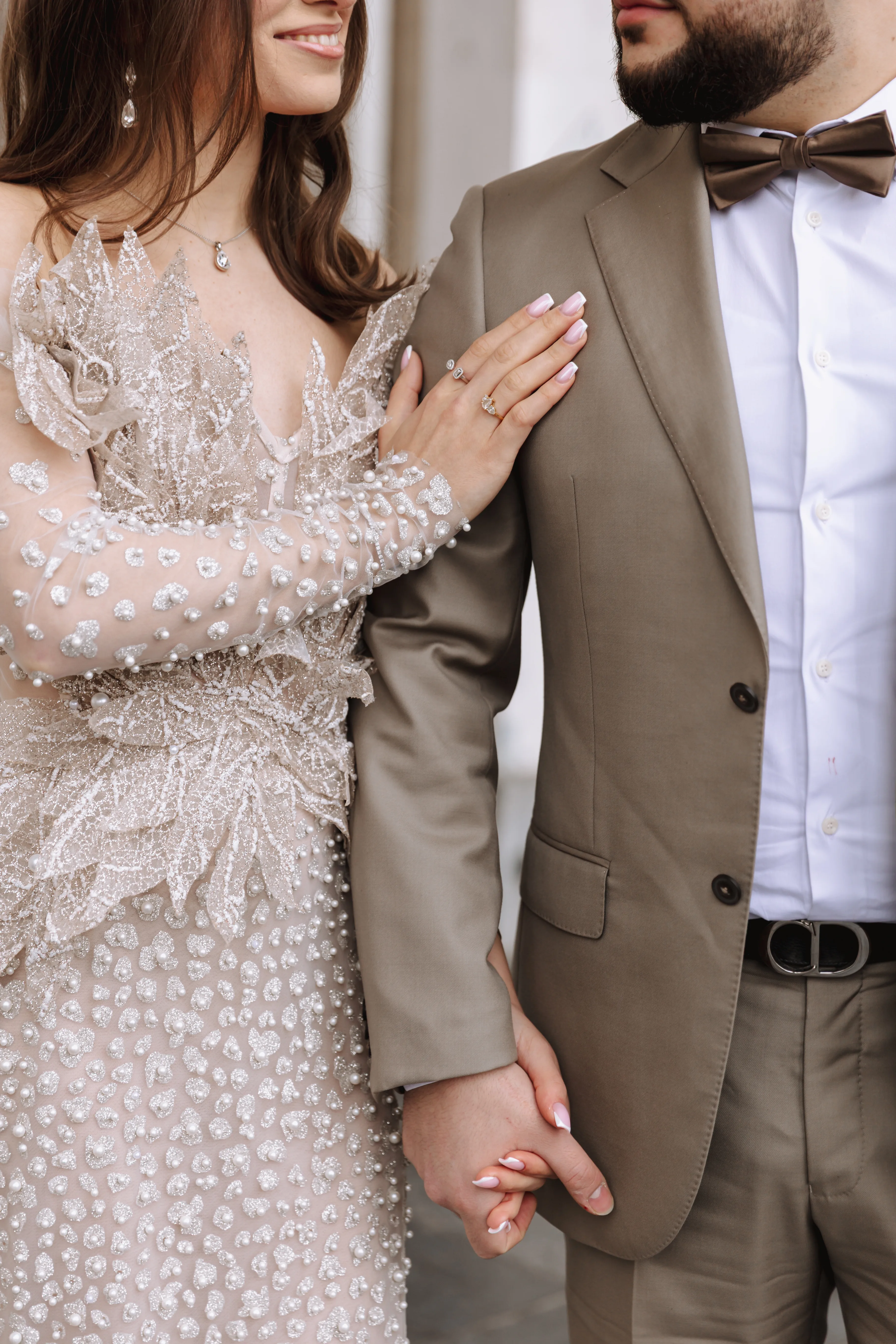 Wedding couple during a romantic shoot outdoors