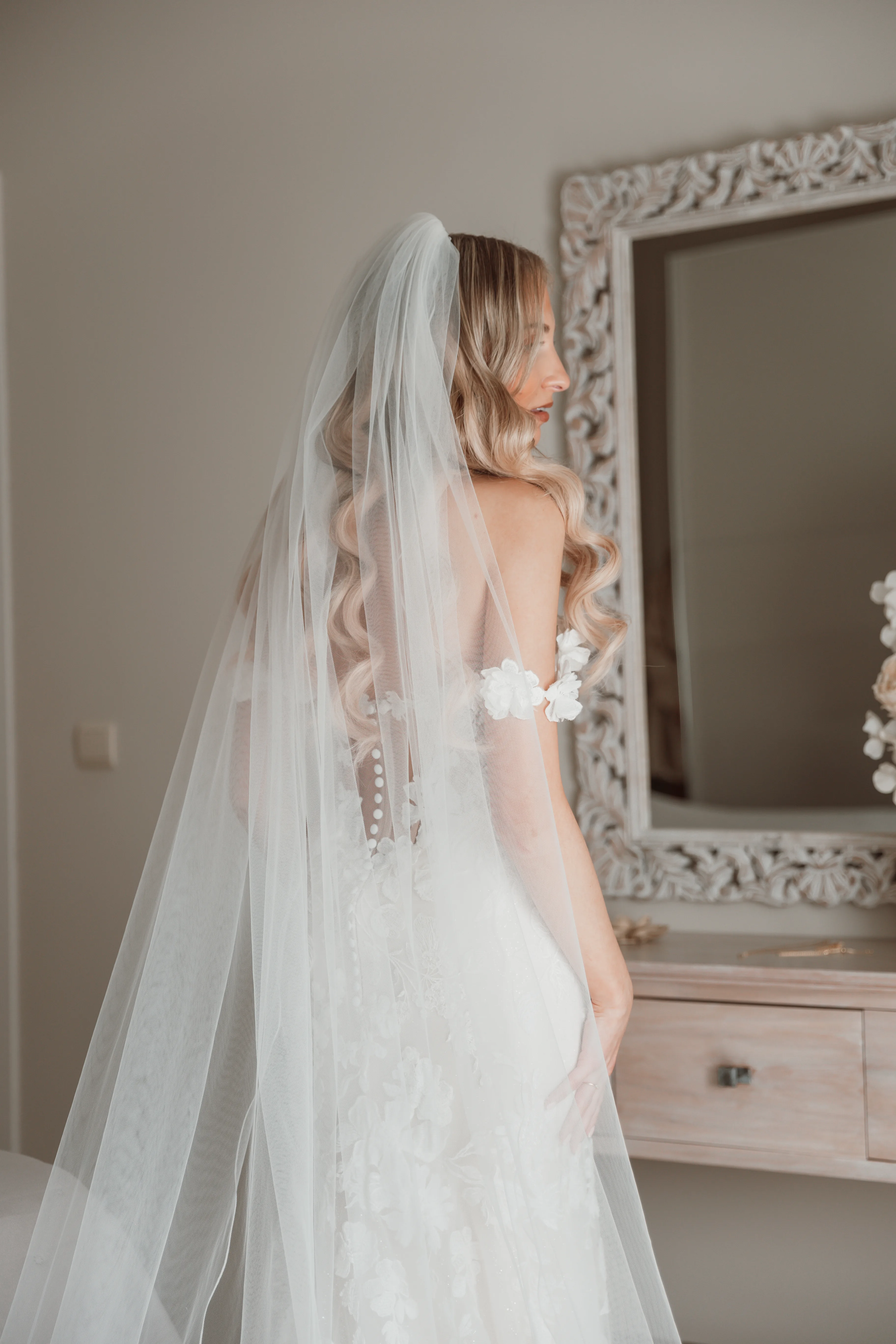 Couple embrace at wedding